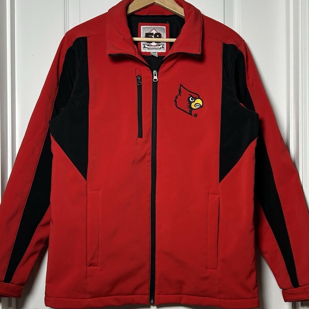 58 Sports University of Louisville Cardinals UofL Red Soft Shell Full Zip Jacket